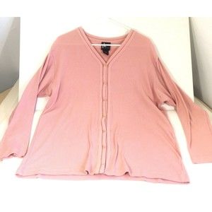 Vintage JK Knits Fancy Trim Long Sleeve V Neck Sweater Shirt Top Sz. 18-20 Pink